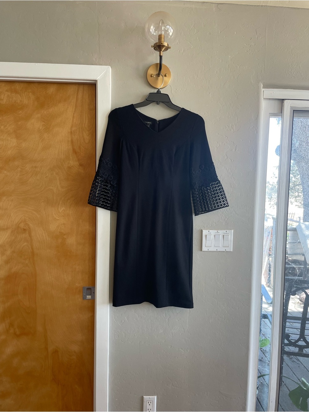 Talbots black pencil midi Dress with Lace Bell Sleeves sz 2